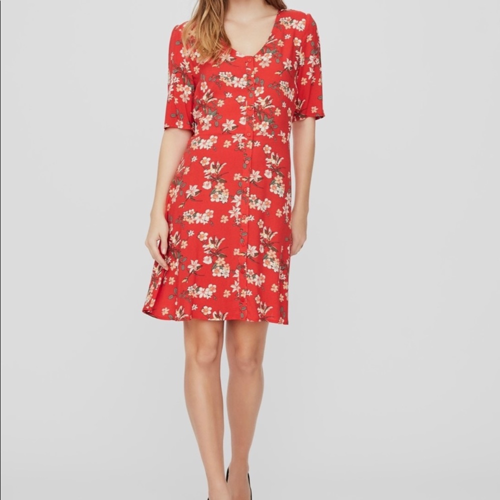 Vero Moda red floral print dress size XL